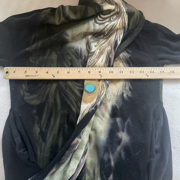 Adore Cardigan Women Small Black Peacock Feather Asymmetrical Hem Open Front - Picture 7 of 11